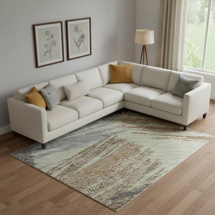 10' X 14' Striped Washable Area Rug With UV Protection (697464) - Artichoke Green / Copper / Gray
