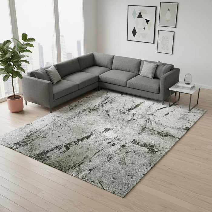 7' X 9' Abstract Washable Area Rug With UV Protection (609944) - Green / White