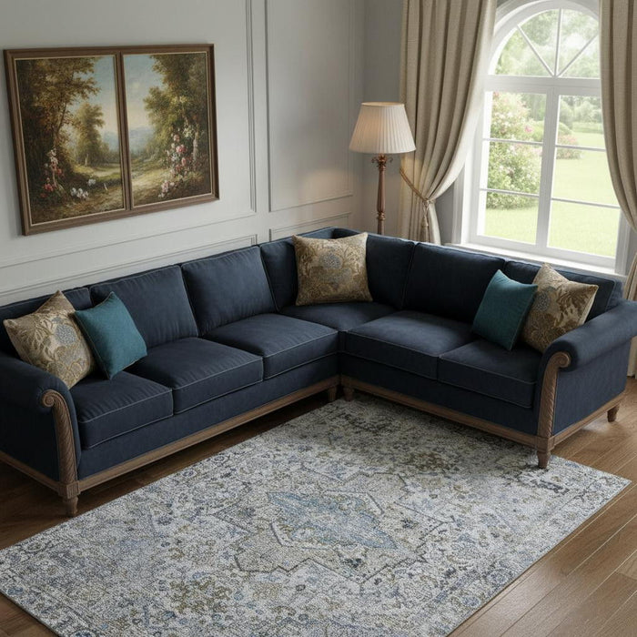 10' X 14' Oriental Washable Area Rug With UV Protection (700745) - Linen / Blue