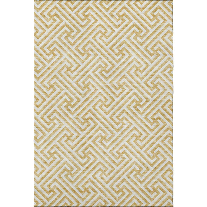 10' X 14' Geometric Washable Area Rug Polyester With UV Protection - Ivory And Gold