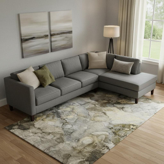 10' X 14' Abstract Washable Area Rug With UV Protection (714757) - Pewter / Gold