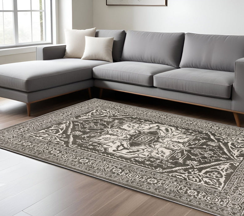 10' X 13' Oriental Area Rug - Gray / Ivory