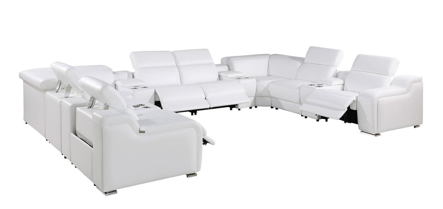 Italian Leather Power Reclining U-Shaped Twelve Piece Corner Sectional With Console - White