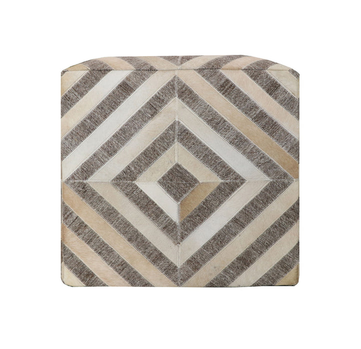 Hair on Hide Cube Geometric Pouf Ottoman - Gray And Beige