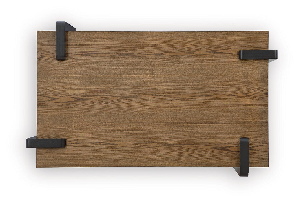 Rectangular cocktail table from Weathermore collection by Signature Design by Ashley® with a sleek wood finish.