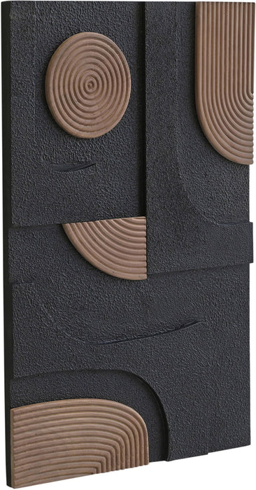 Meridian Furniture Element 50-inch mango wood wall art in natural and black, four-piece wall decor with modern, artistic design.