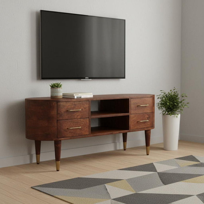 Solid Wood Enclosed Open Storage TV Stand (719189) - Brown