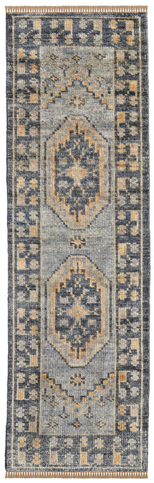 12' Oriental Hand Knotted Runner Rug With Fringe - Blue