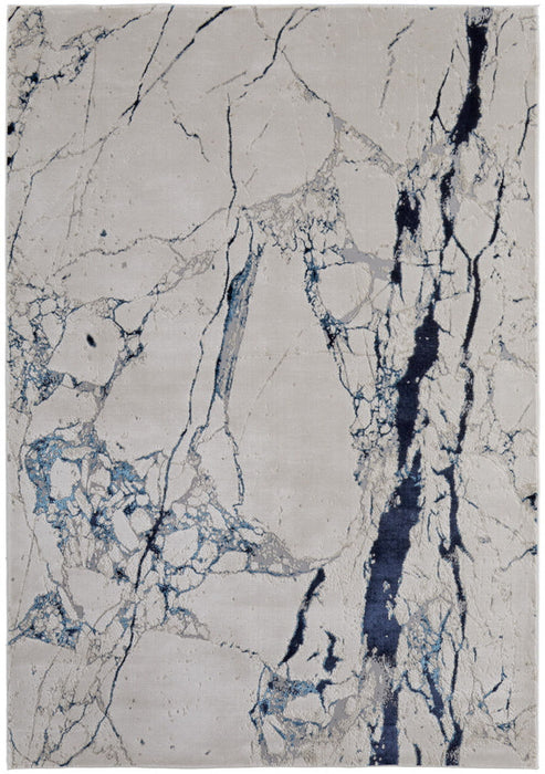 8' x 10' Marble Power Loom Distressed Area Rug - Ivory And Blue