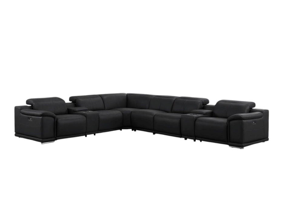 Leather Modular L Shaped Eight Piece Corner Sectional With Console - Black