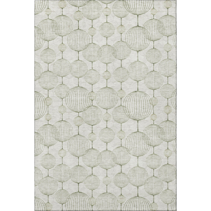9' X 12' Geometric Washable Area Rug Polyester With UV Protection - Green And Beige