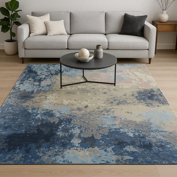 10' X 8' Contemporary Abstract Hand Knotted Area Rug - Blue