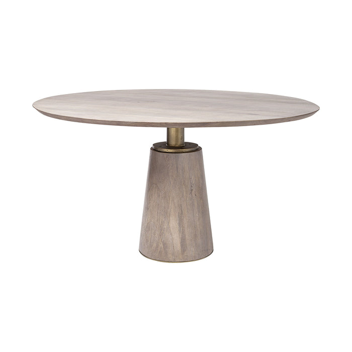 54" Rounded Solid Wood And Metal Pedestal Base Dining Room Table - Brown