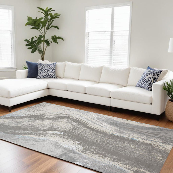 12' x 15' Abstract Area Rug - Gray Ivory And Blue