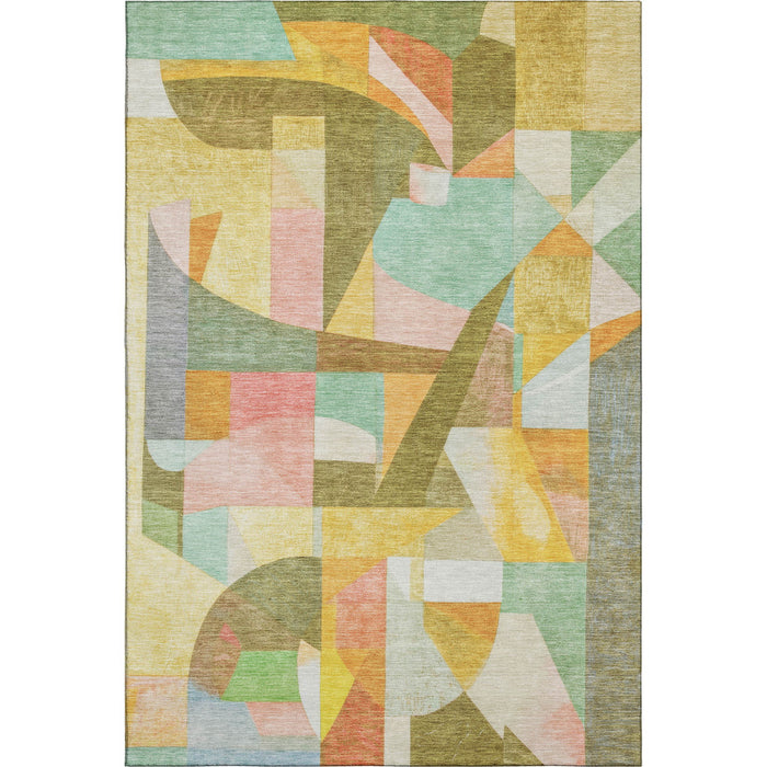 10' X 14' Abstract Washable Area Rug With UV Protection (700385) - Wheat / Pink / Olive Green