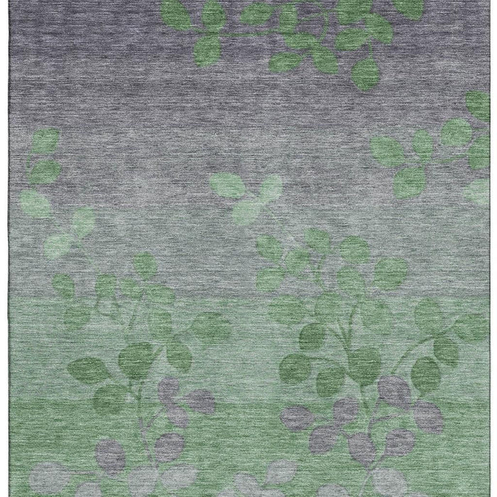 10' X 14' Floral Washable Area Rug With UV Protection (707491) - Green / Gray