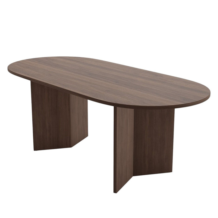 Solid Wood Double Pedestal Base Oval Dining Table - Walnut