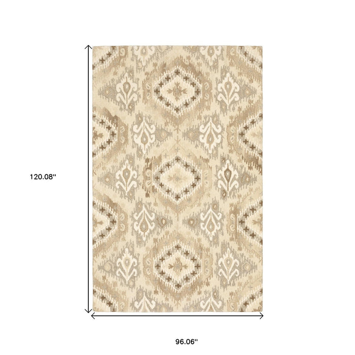 10' X 8' Wool Abstract Hand Tufted Area Rug - Beige And Ivory