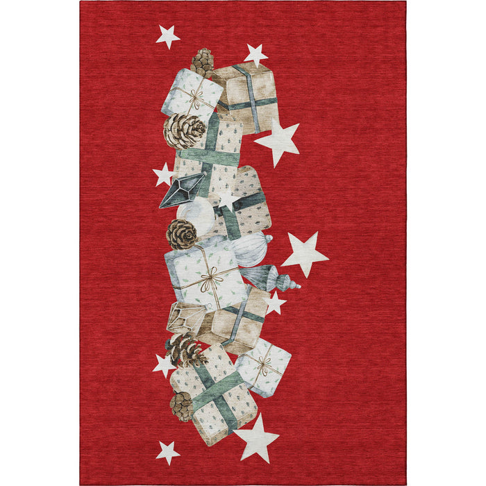 10' X 14' Geometric Washable Area Rug With UV Protection (702377) - Red / Beige / Ivory