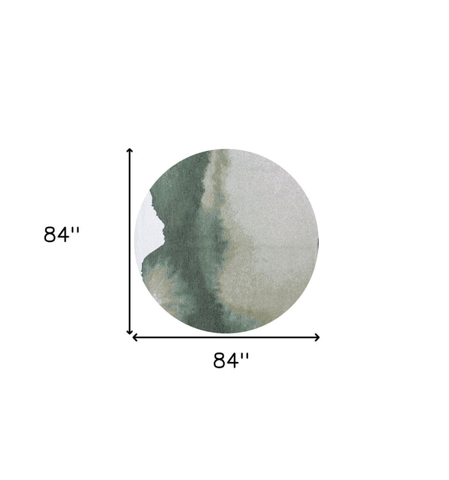 8' Round Abstract Non Skid Area Rug - Gray And Green