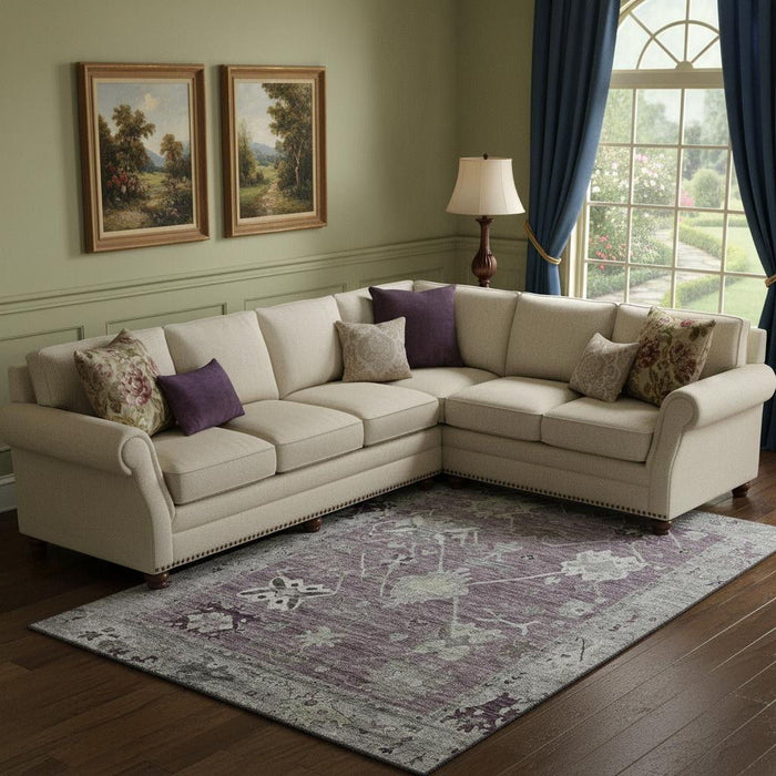 10' X 14' Oriental Washable Area Rug With UV Protection (714973) - Merlot / Gray