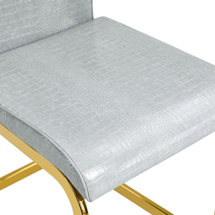 Faux Leather Metal Dining Side Chairs (Set of 4) - Gray / Gold
