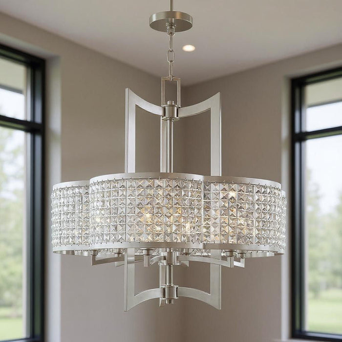 26'' Six Light Dimmable Chandelier With Shades - Nickel