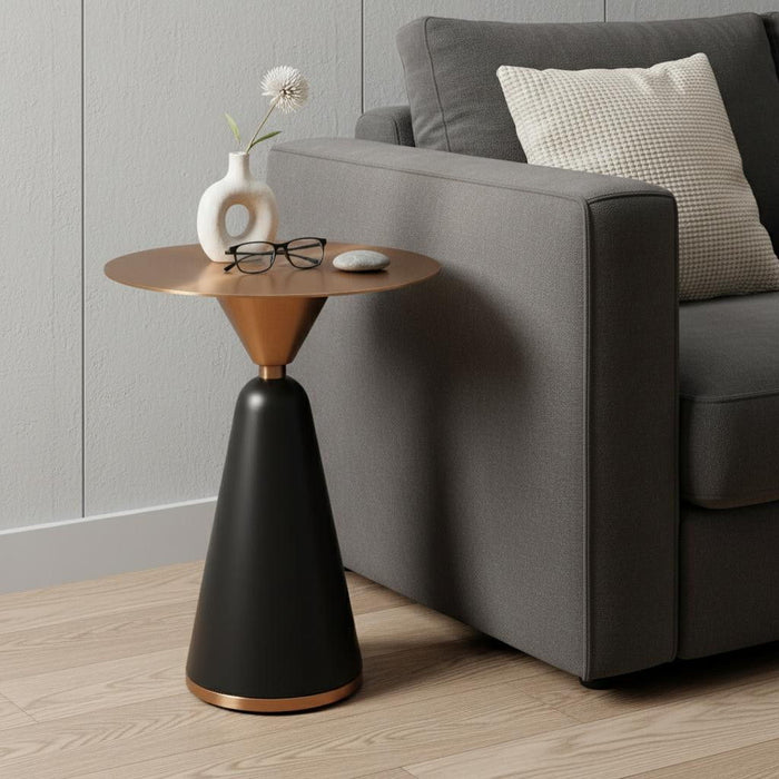 Steel Round Pedestal End Table - Rose / Gold / Black