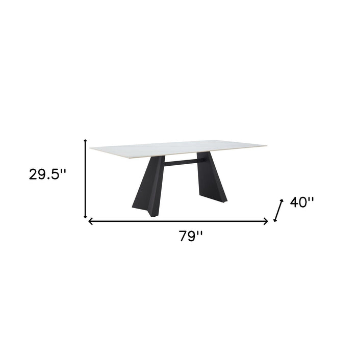 79" Sintered Stone And Steel Double Pedestal Base Dining Table - White