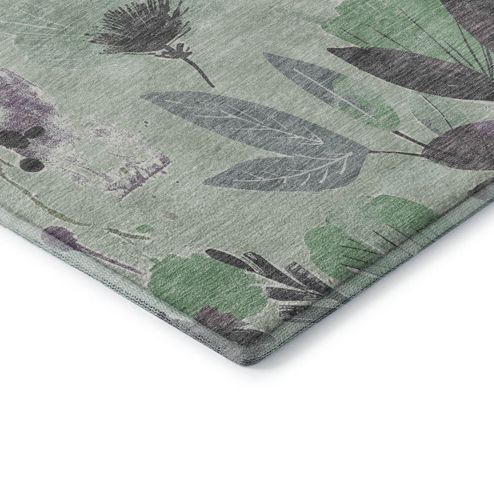 10' X 14' Floral Washable Area Rug With UV Protection (694382) - Sage / Lavender / Gray