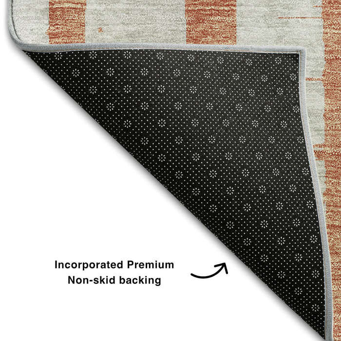 10' X 14' Striped Washable Area Rug With UV Protection (669360) - Coral / Beige