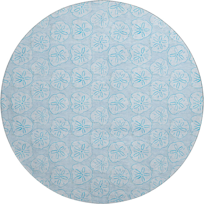 8' Geometric Washable Round Rug With UV Protection (646094) - Blue / Ivory