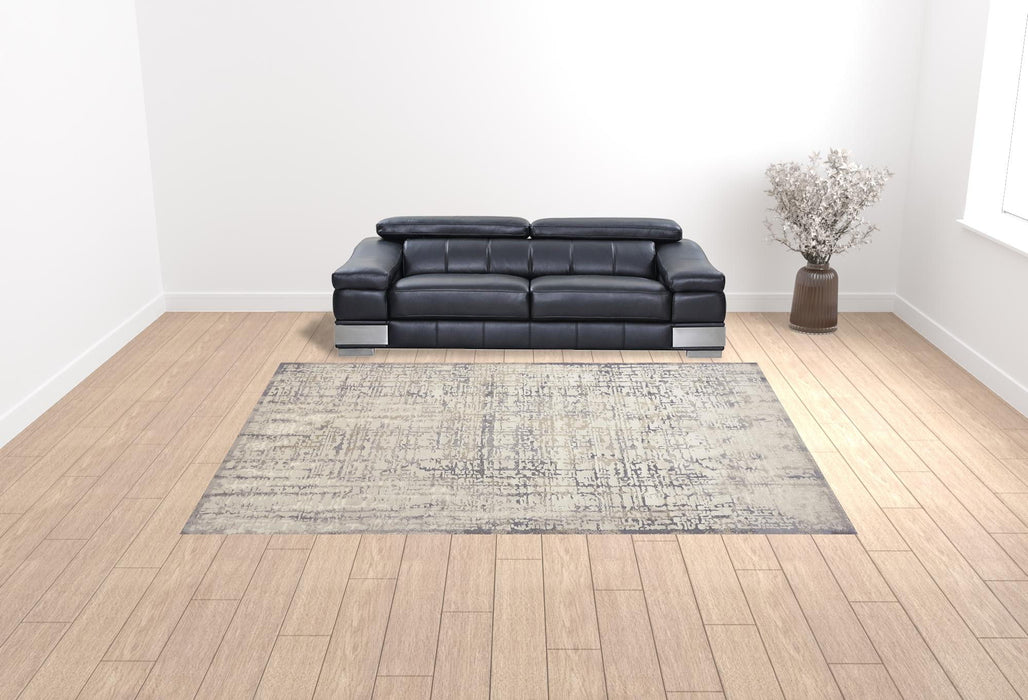 10' x 13' Abstract Stain Resistant Area Rug - Ivory And Gray