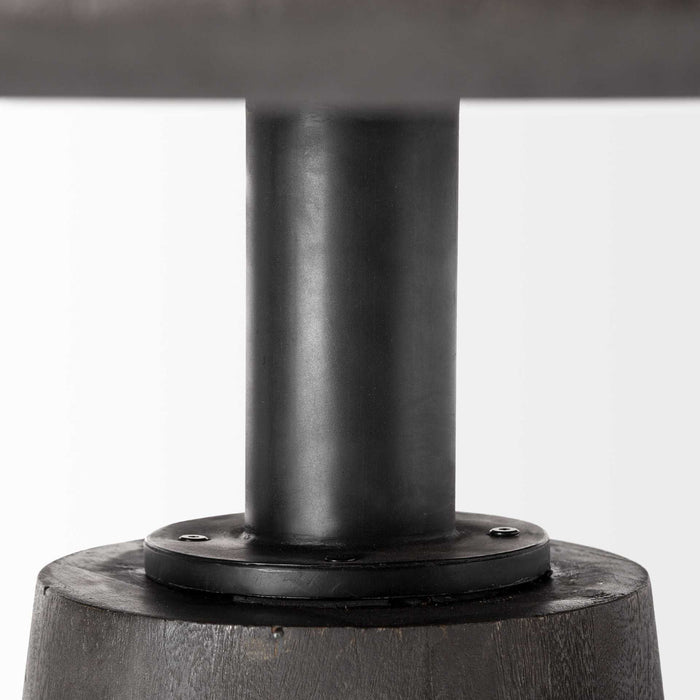 54" Rounded Solid Wood And Metal Pedestal Base Dining Table - Gray