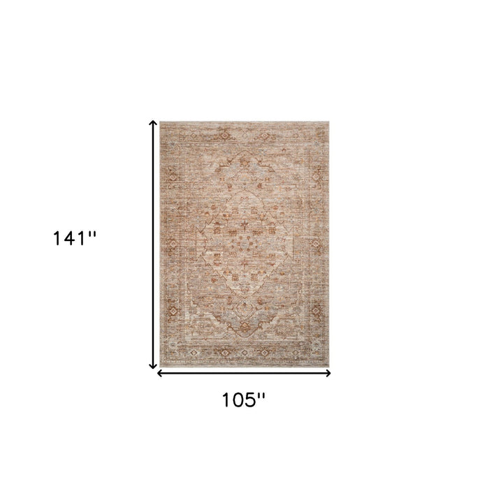 9' X 12' Floral Medallion Area Rug With Fringe - Beige And Brown