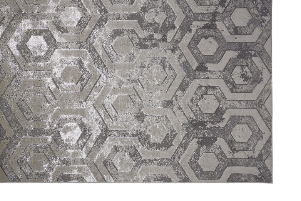 9' x 12' Abstract Area Rug - Gray Taupe And Silver