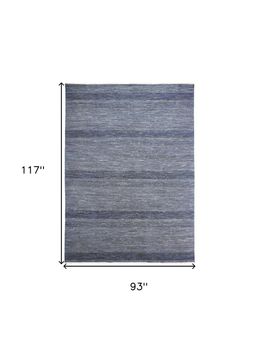 8' x 10' Wool Striped Hand Knotted Area Rug - Blue And Gray