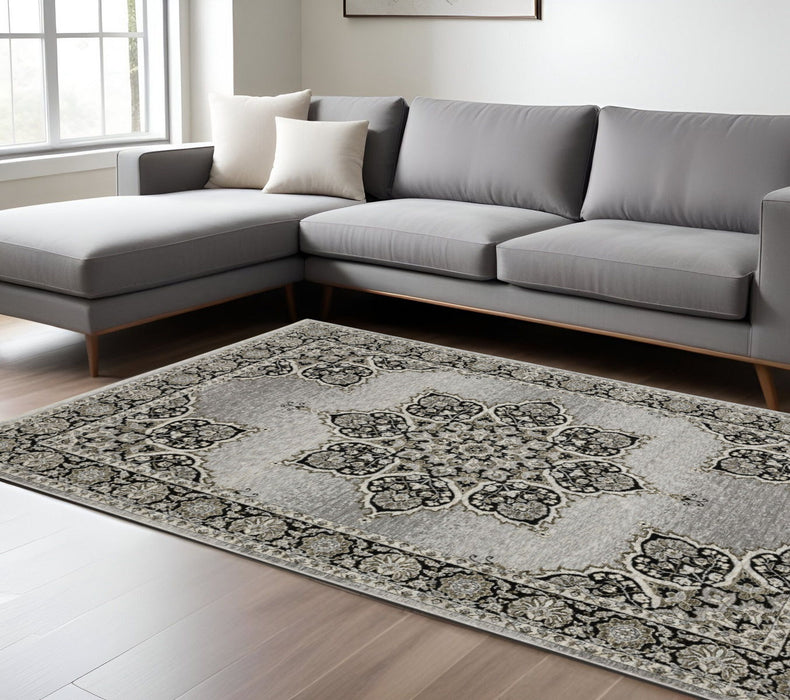 10' X 13' Medallion Area Rug With Fringe - Gray And Black