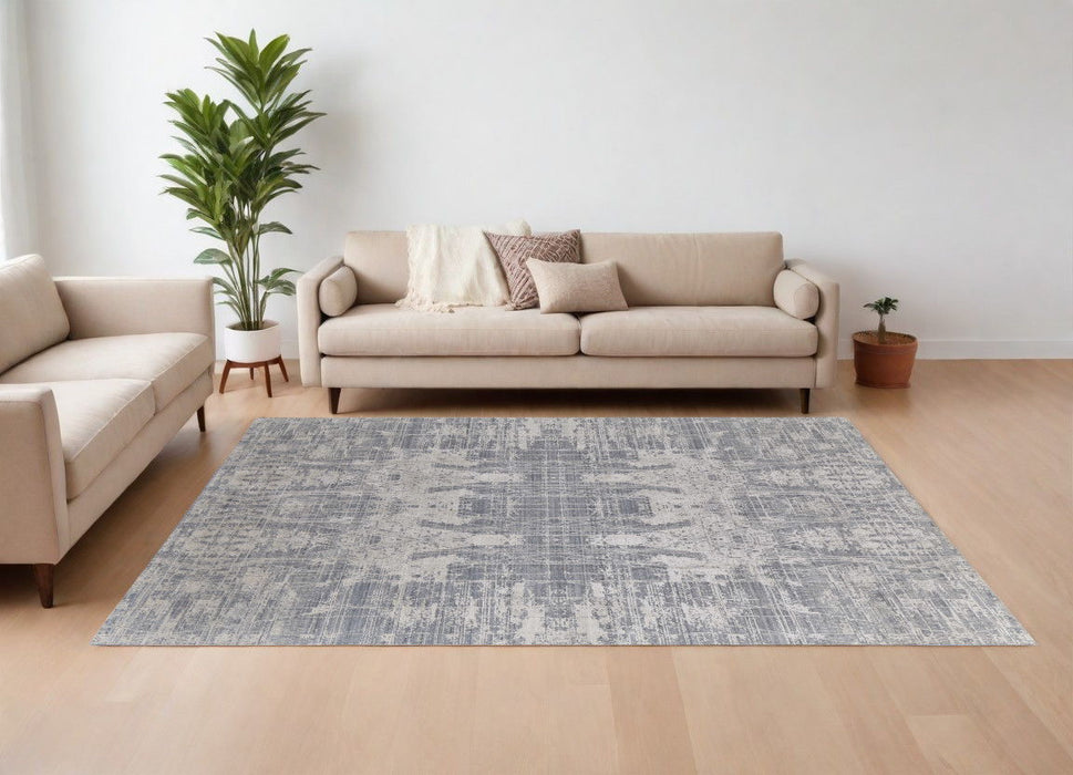 9' x 12' Abstract Hand Woven Worn Faded Area Rug - Gray And Pearl Silver