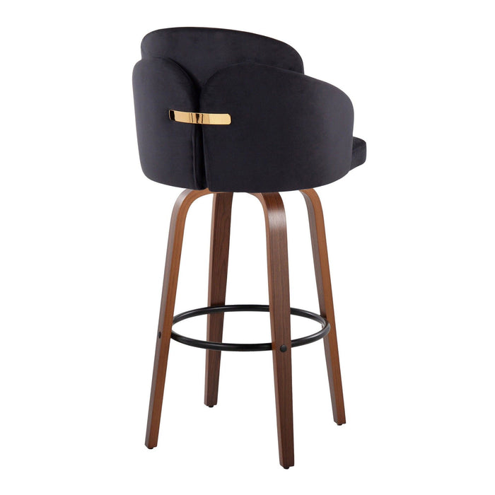 Dahlia - Fixed-Height Barstool (Set of 2) - Walnut Wood, Black Metal Footrest