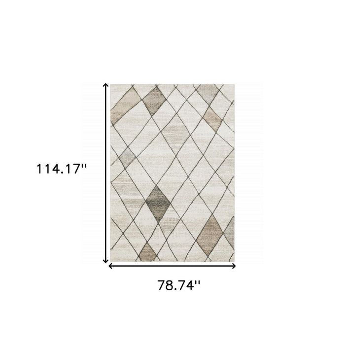 6' x 9' Geometric Power Loom Stain Resistant Area Rug - Beige Gray Tan And Brown