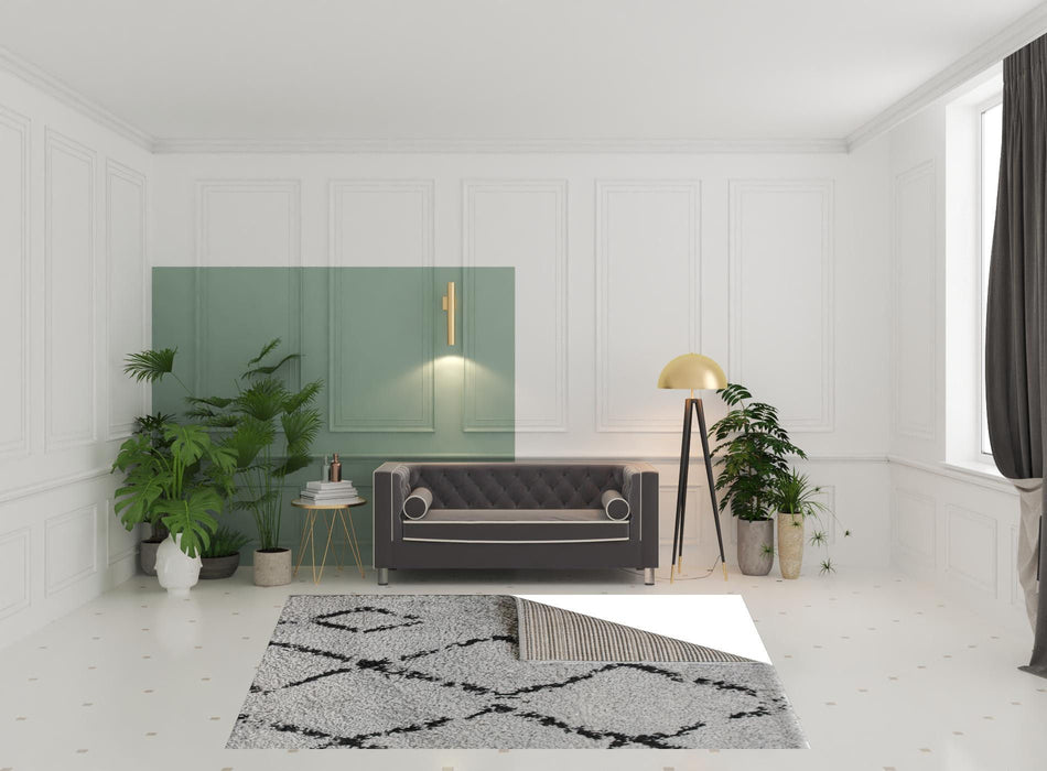 7' x 9' Geometric Shag Area Rug - Black And Gray