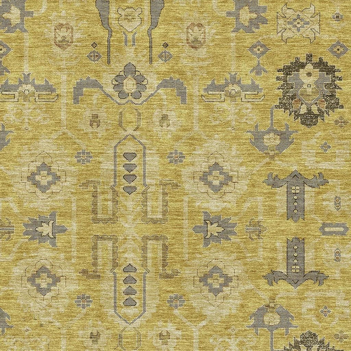 10' X 14' Oriental Washable Area Rug With UV Protection (656621) - Gold / Charcoal / Gray
