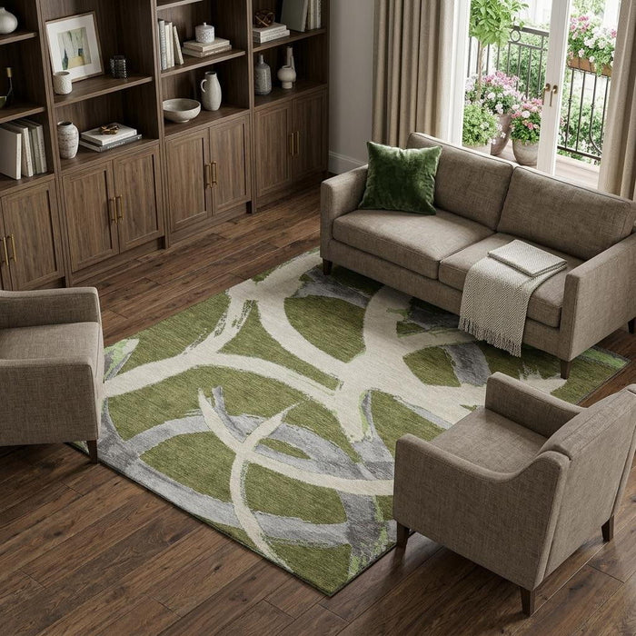 10' X 14' Abstract Washable Area Rug With UV Protection (680271) - Olive Green / Gray / Beige