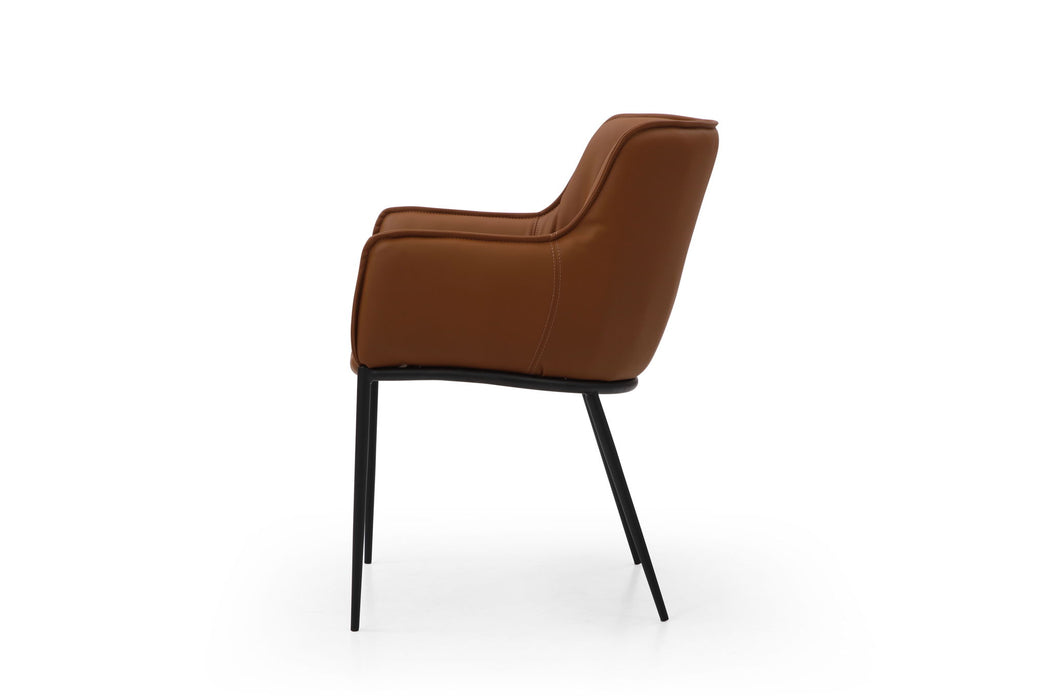 Faux Leather Steel Dining Arm Chair - Brown / Black
