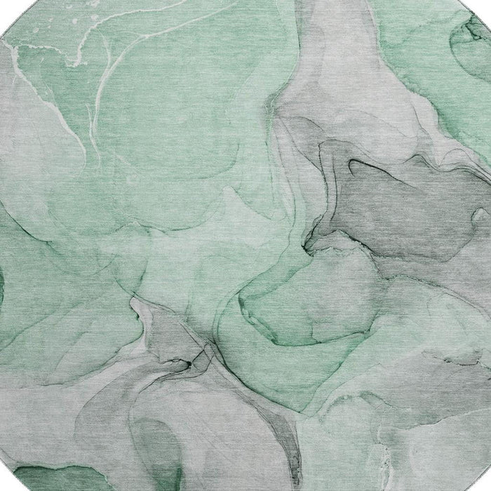 8' Abstract Washable Round Rug With UV Protection (646719) - Green / Gray / Ivory