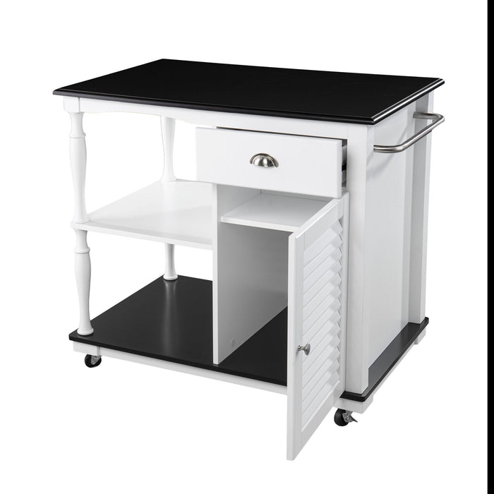 39" Rolling Kitchen Island With Storage - Black / White