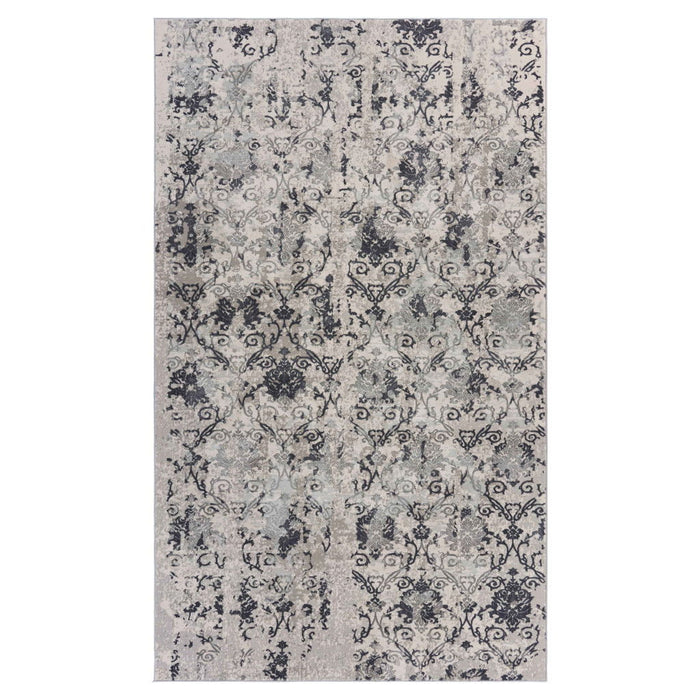 10' x 13' Damask Stain Resistant Area Rug - Cream And Gray