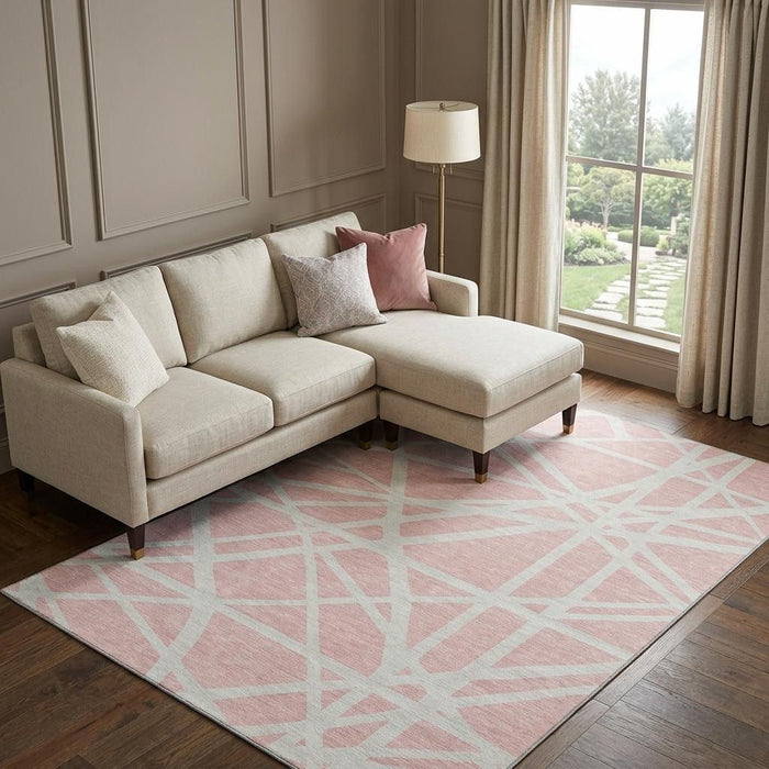 10' X 14' Geometric Washable Area Rug With UV Protection (681635) - Pink / Ivory