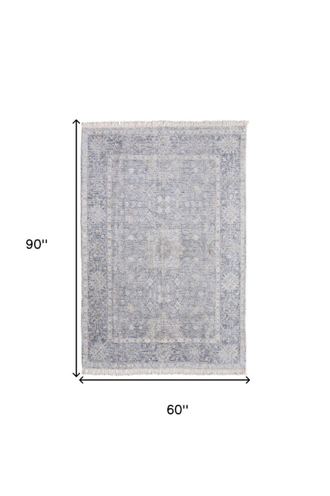 5' X 8' Bohemian Abstract Hand Woven Distressed Area Rug With Fringe - Gray